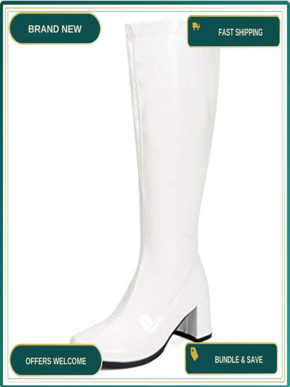 Women's Knee High Gogo Boots Block Heel Square Toe Disco Boots Faux Leather